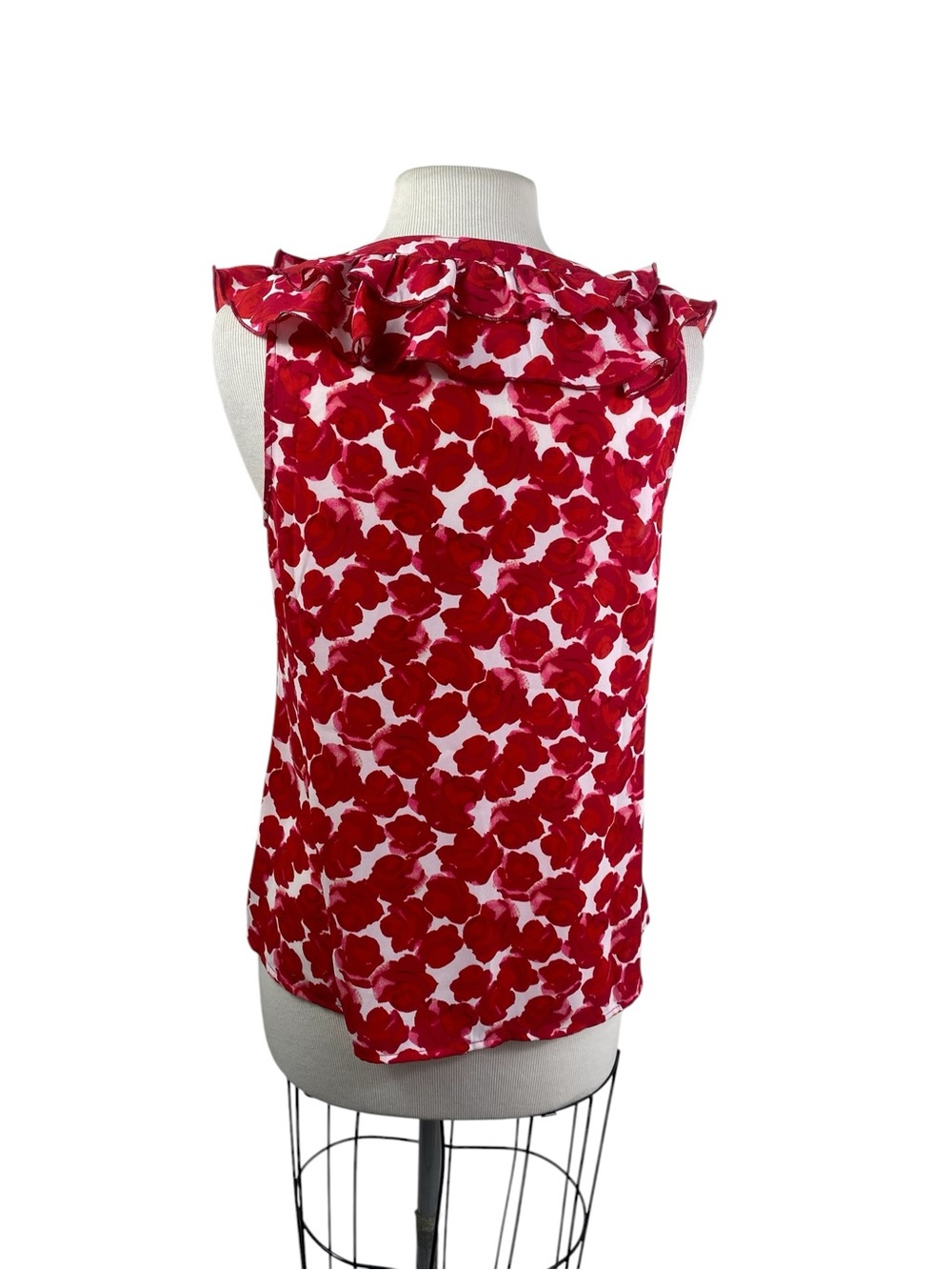 CAbi Red & White Floral Ruffle Button-Front Sleeveless Top - Picture 3 of 6